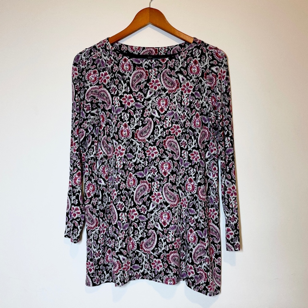 J.Jill Wearever Petite Small Paisley Tunic Top 3/4 Sleeve Stretch Jersey Travel